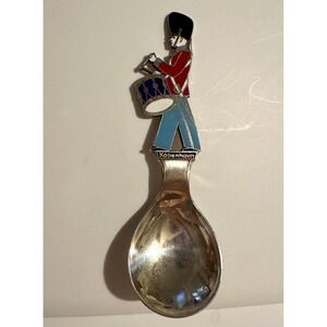 Vint Copenhagen Kobenhavn Silver-plate Souvenir Spoon w/ Enamel Marching Drummer